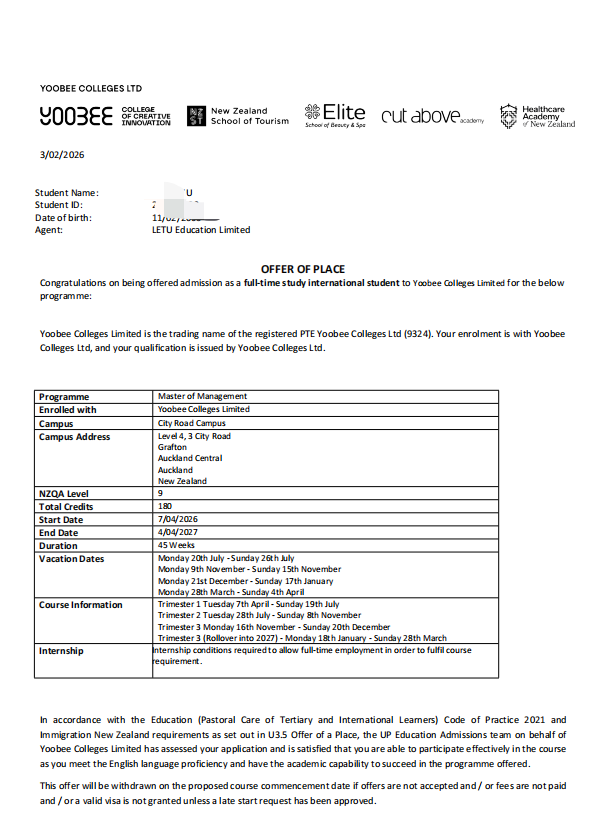 U Yoobee College of Creative Innovation 管理学硕士 Offer